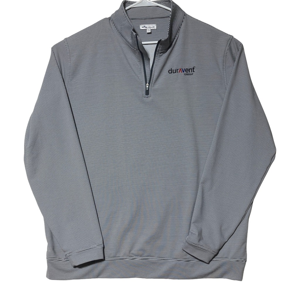 Peter Millar Mens XXL Quarter Zip Pullover Blue White Striped Duravent‎ Logo